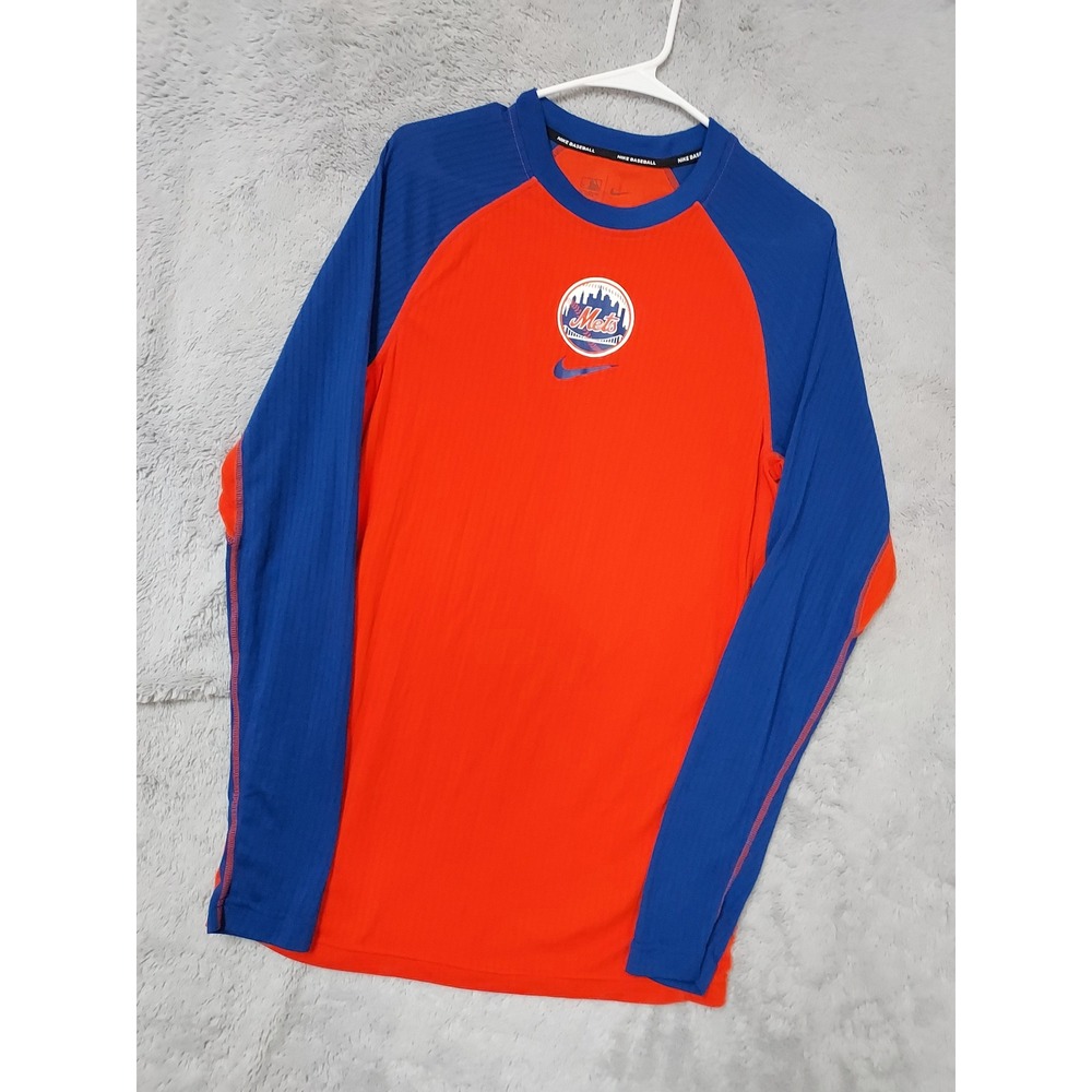 New York Mets Shirt Mens Medium MLB Nike Dri Fit Baseball Pullover Orange Blue